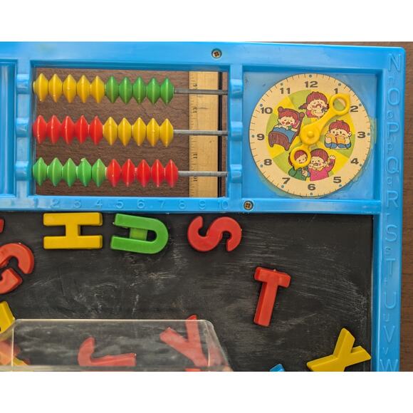 Vtg Double Sided Learning Activity Chalk Board Magnetic Alphabet Clock Abacus - Picture 8 of 8